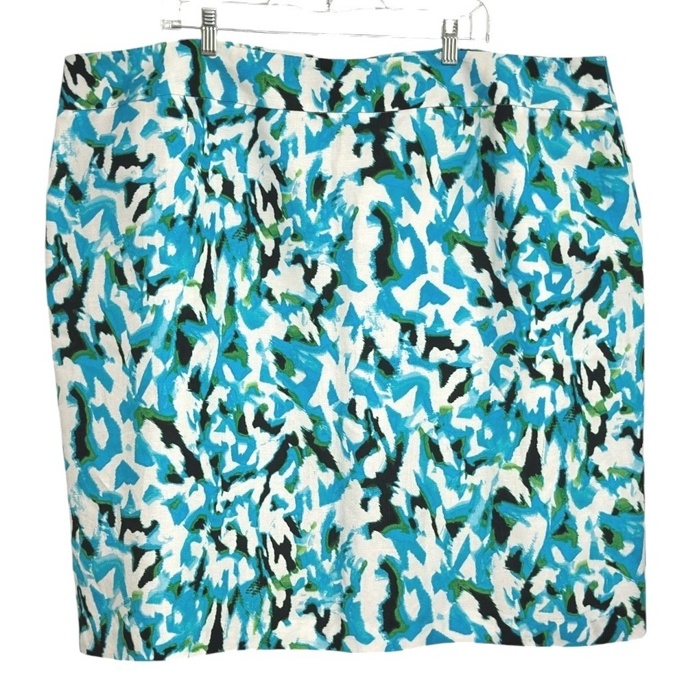 Calvin Klein Pencil Skirt Women‎ Blue Abstract Linen Bold Modern Plus Size 24W